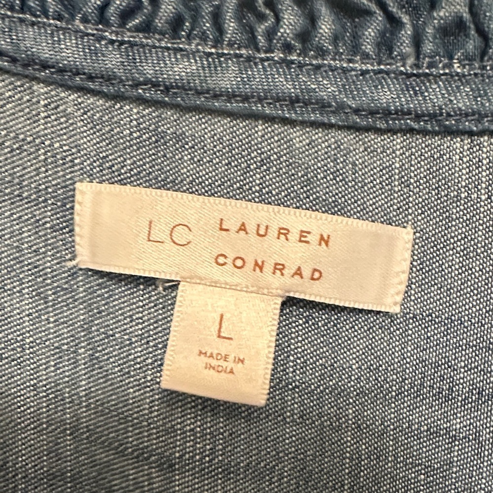 LC Lauren Conrad Indigo Blouse with Ruffle Detail - Picture 2 of 5